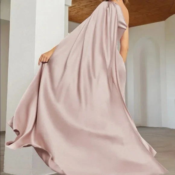 Luxe Pink One shoulder Party Formal Evening Prom Satin Wedding dre… - Picture 2 of 16